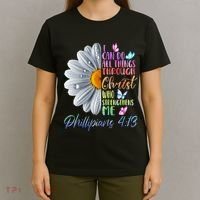 I Can Do All Things Through Christ Butterfly Art Religious T-Shirt thumb 4