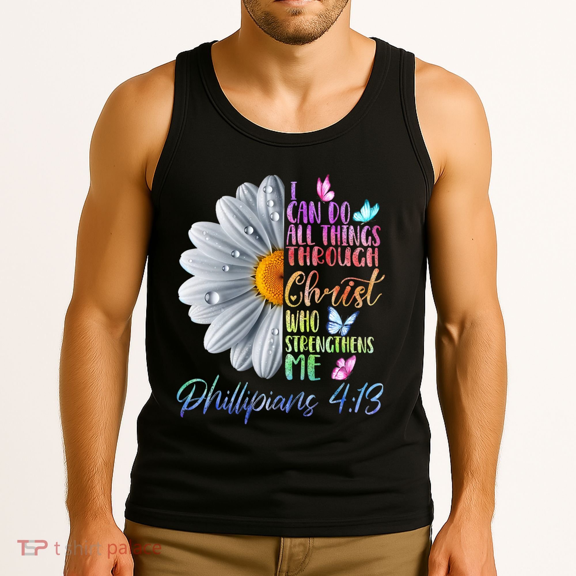 I Can Do All Things Through Christ Butterfly Art Religious Tank Top