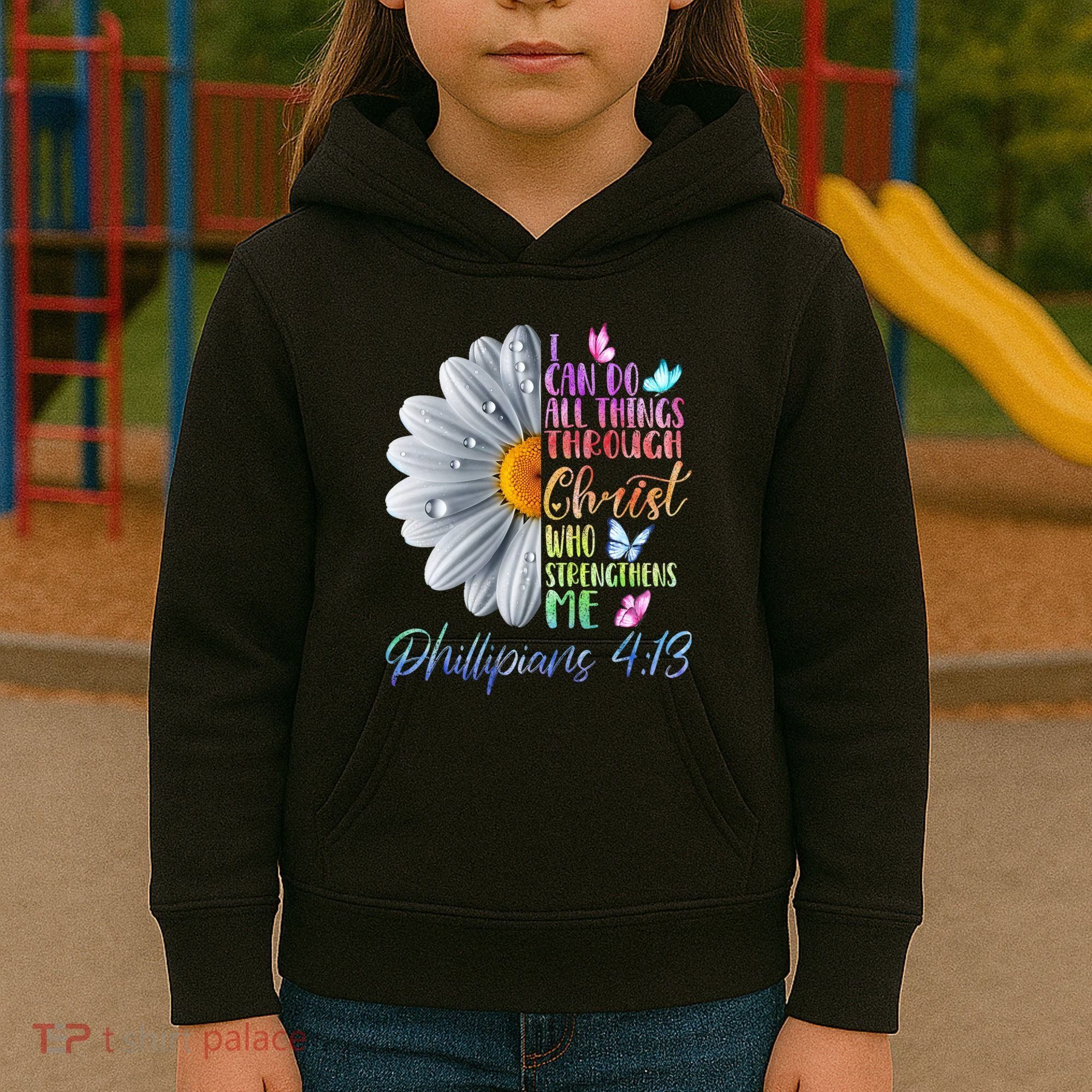 I Can Do All Things Through Christ Butterfly Art Religious Kids Hoodie
