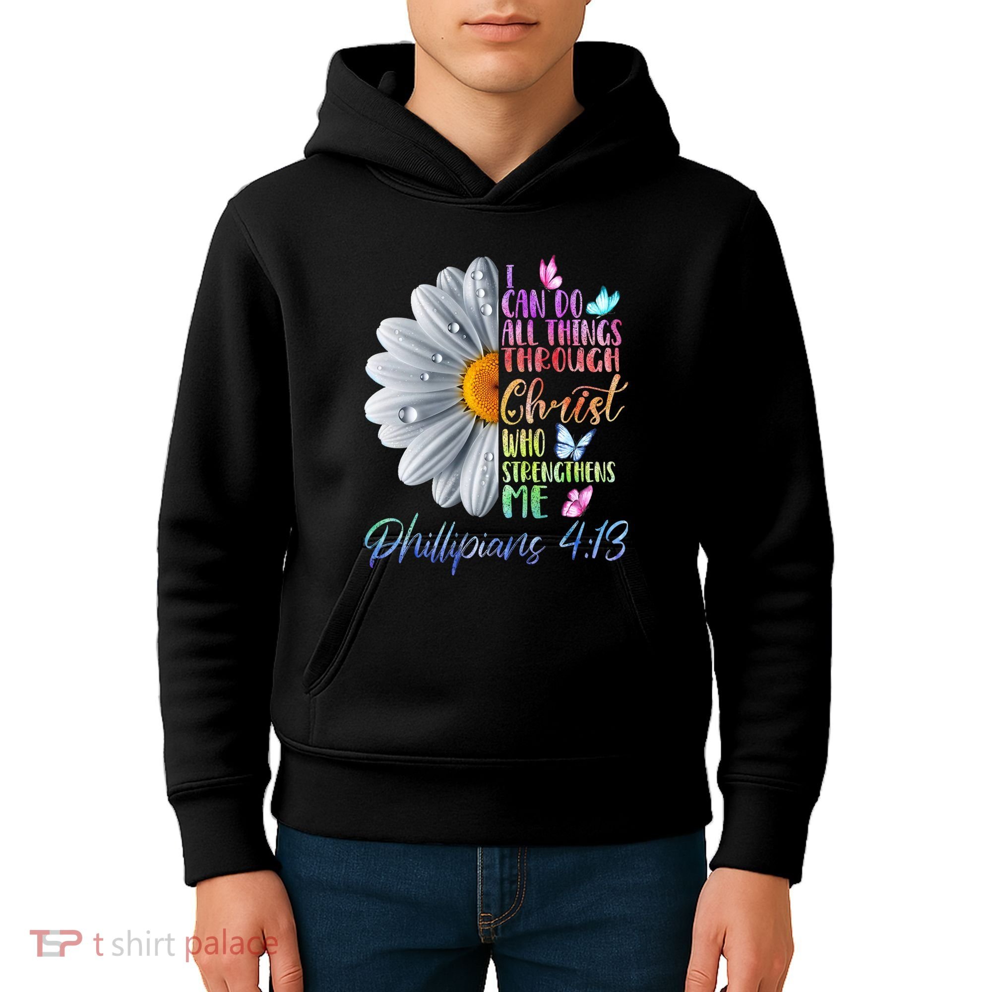 I Can Do All Things Through Christ Butterfly Art Religious Kids Hoodie