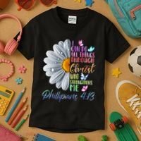 I Can Do All Things Through Christ Butterfly Art Religious Kids T-Shirt thumb 3