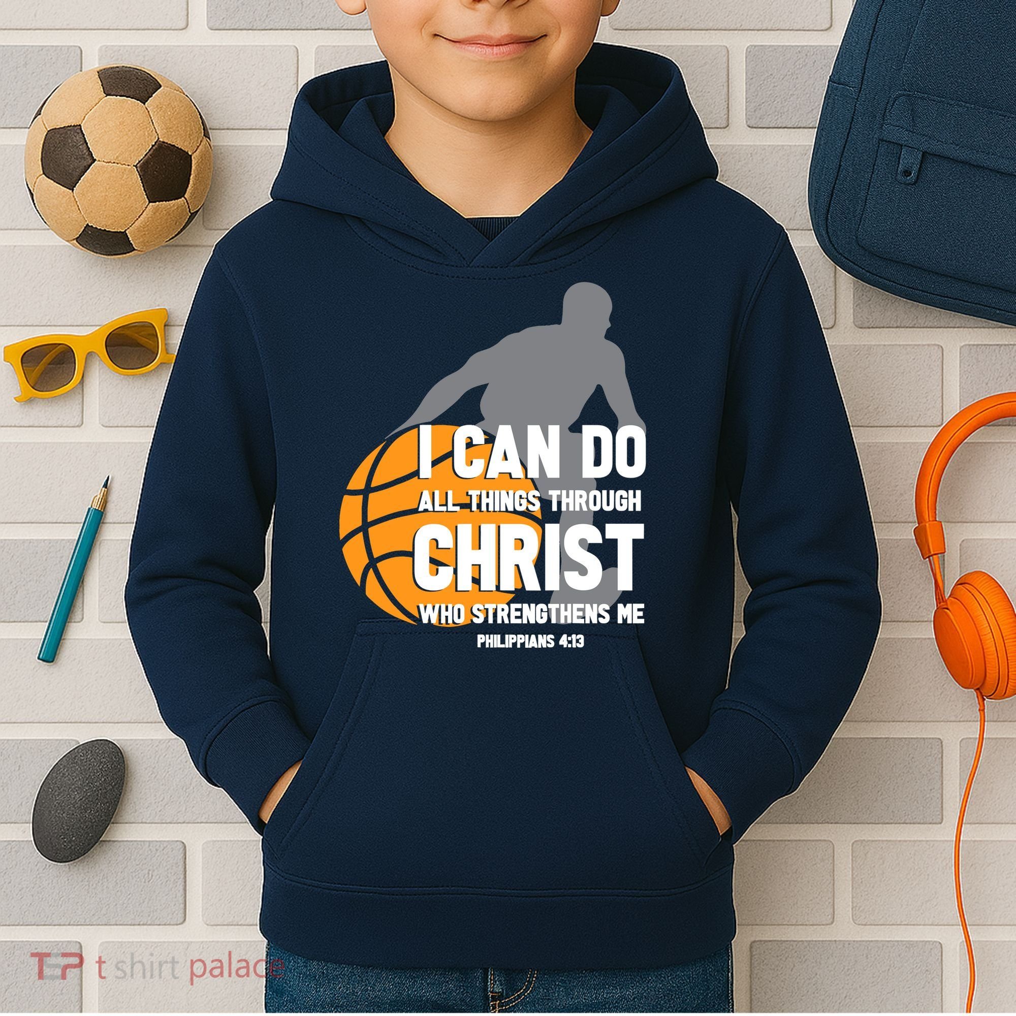 I Can Do All Things Through Christ Christian Basketball Kids Hoodie