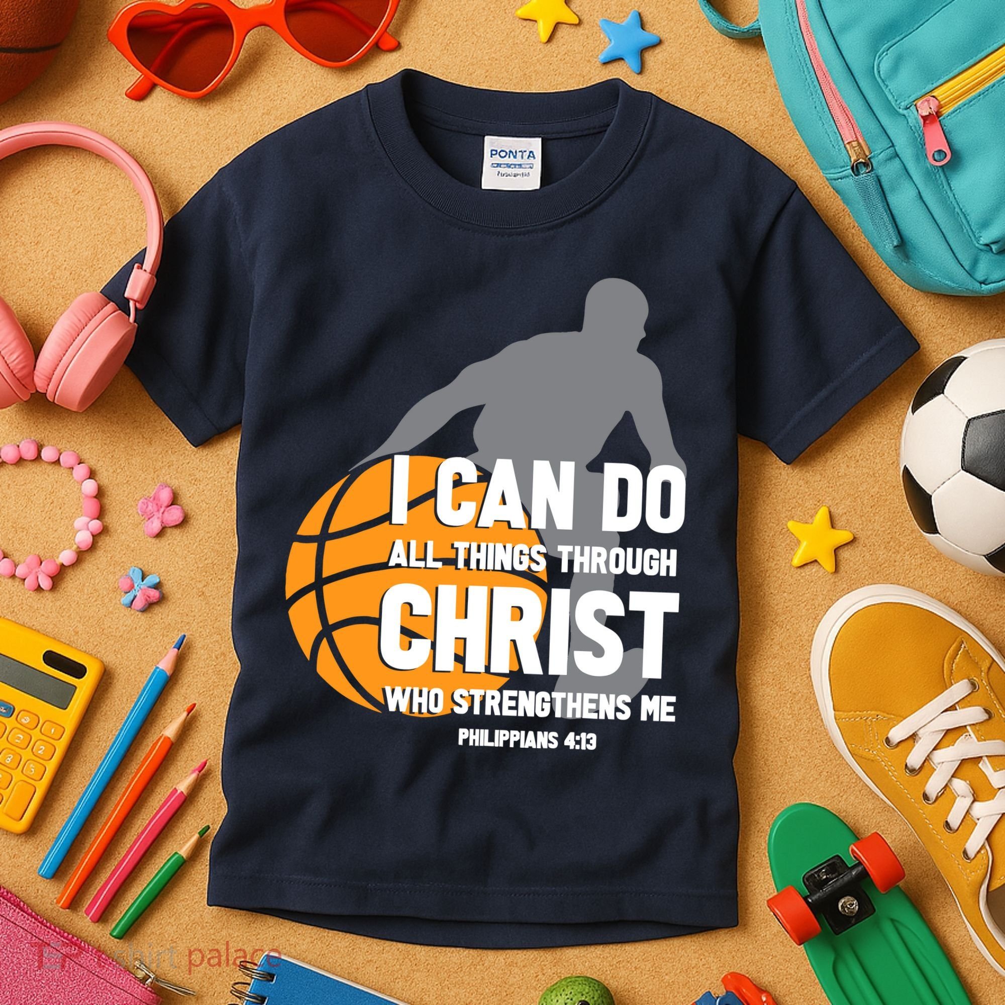 I Can Do All Things Through Christ Christian Basketball Kids T-Shirt