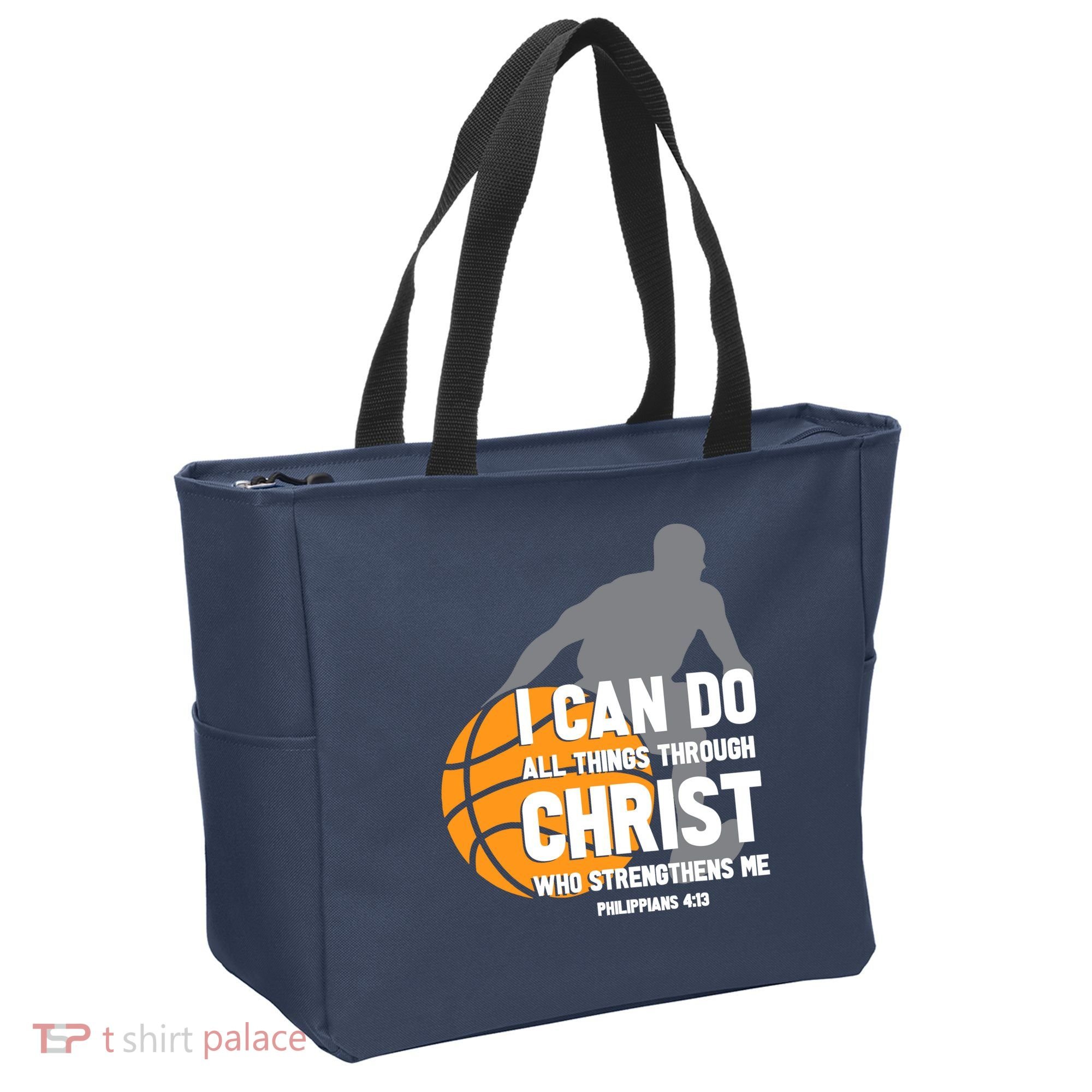 I Can Do All Things Through Christ Christian Basketball Tote Bag