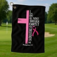 I Can Do All Things Through Christ Breast Cancer Awareness Golf Towel thumb 1