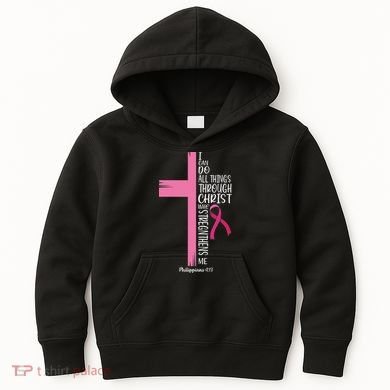 I Can Do All Things Through Christ Breast Cancer Awareness Kids Hoodie
