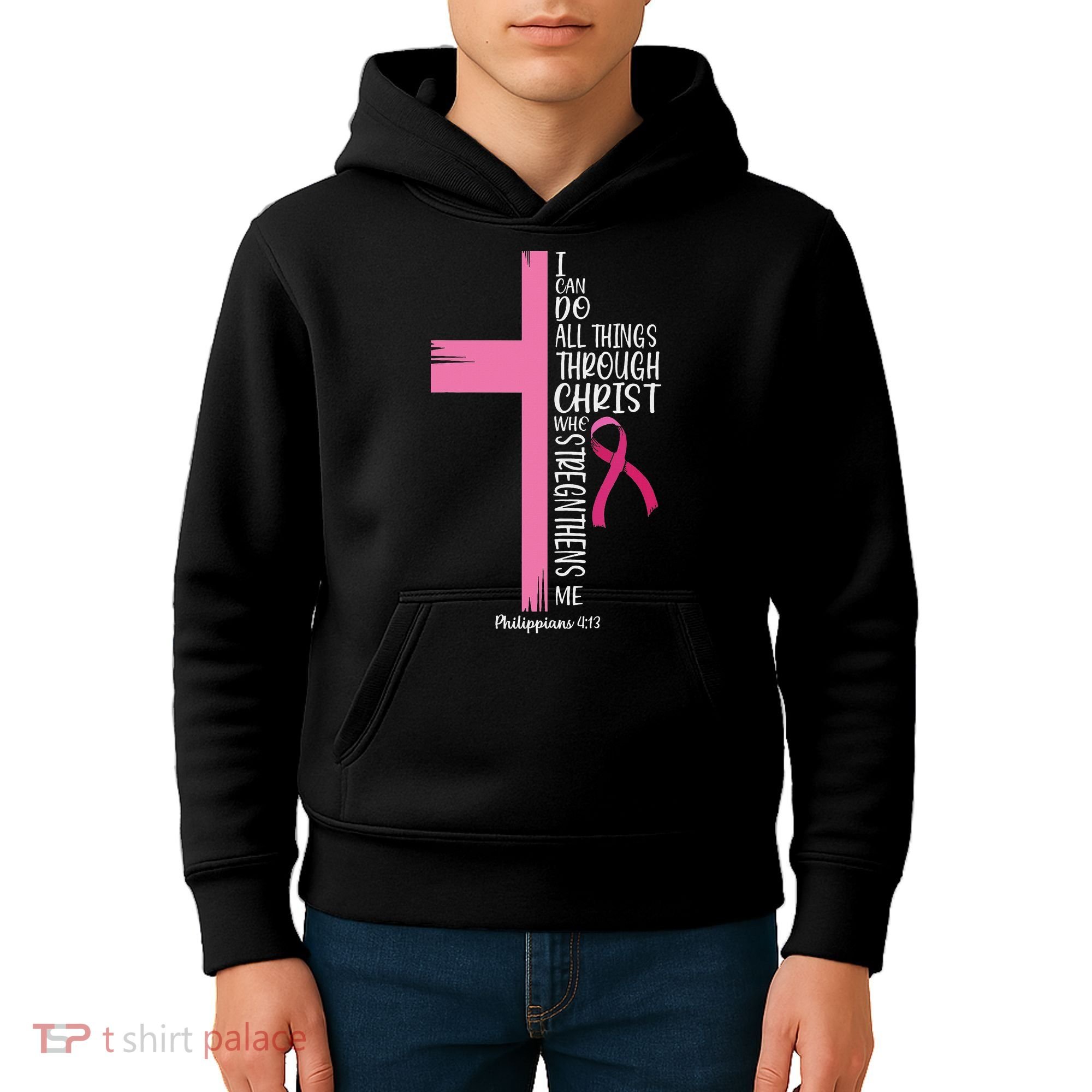 I Can Do All Things Through Christ Breast Cancer Awareness Kids Hoodie