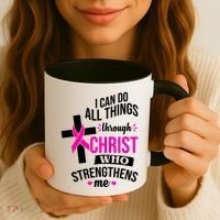 I Can Do All Things Through Christ Who Strengthens Me Breast Cancer Coffee Mug thumb 3