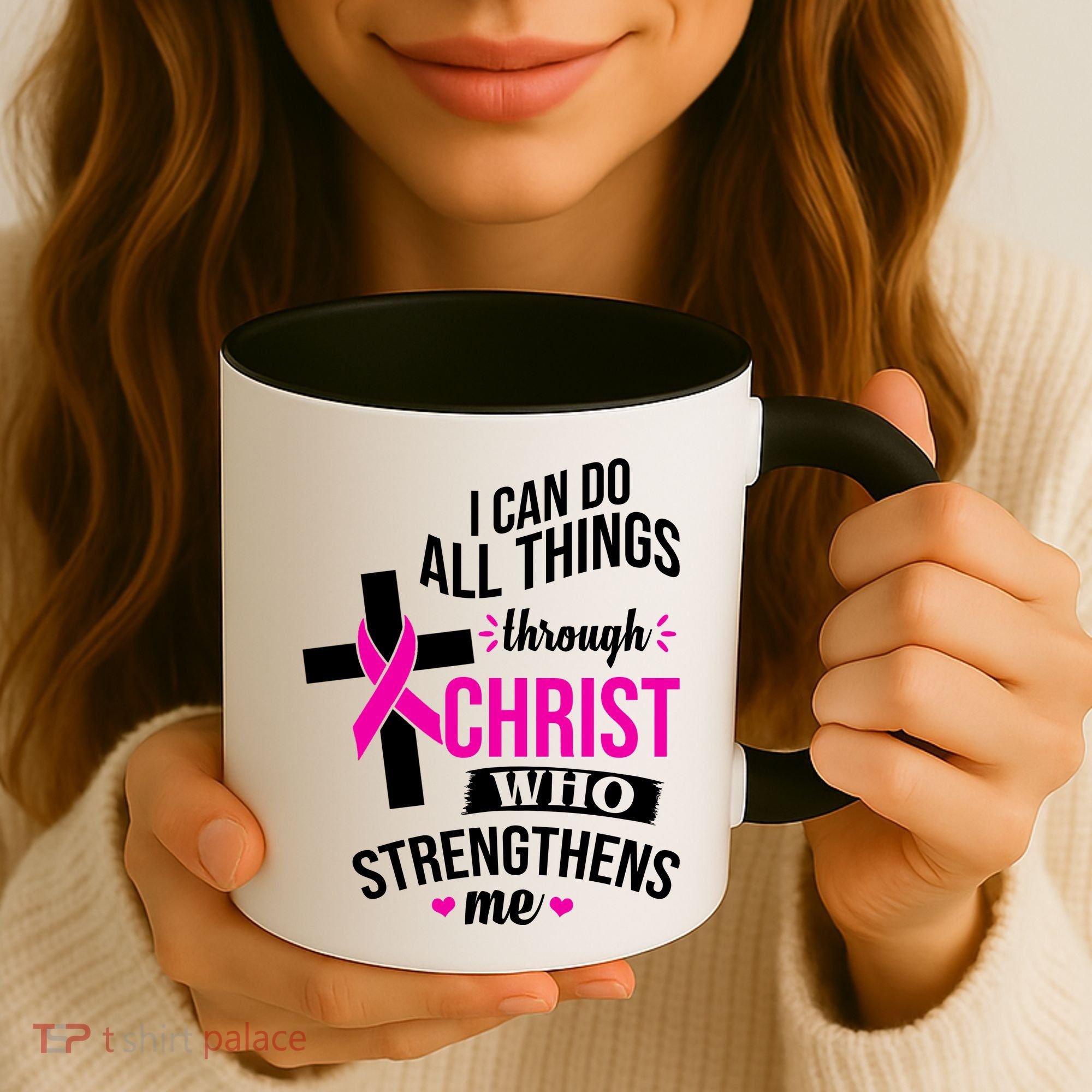 I Can Do All Things Through Christ Who Strengthens Me Breast Cancer Coffee Mug