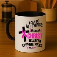 I Can Do All Things Through Christ Who Strengthens Me Breast Cancer Coffee Mug thumb 4