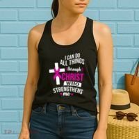 I Can Do All Things Through Christ Who Strengthens Me Breast Cancer Women's Tank Top thumb 2