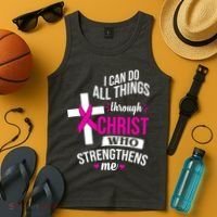 I Can Do All Things Through Christ Who Strengthens Me Breast Cancer Tank Top thumb 4