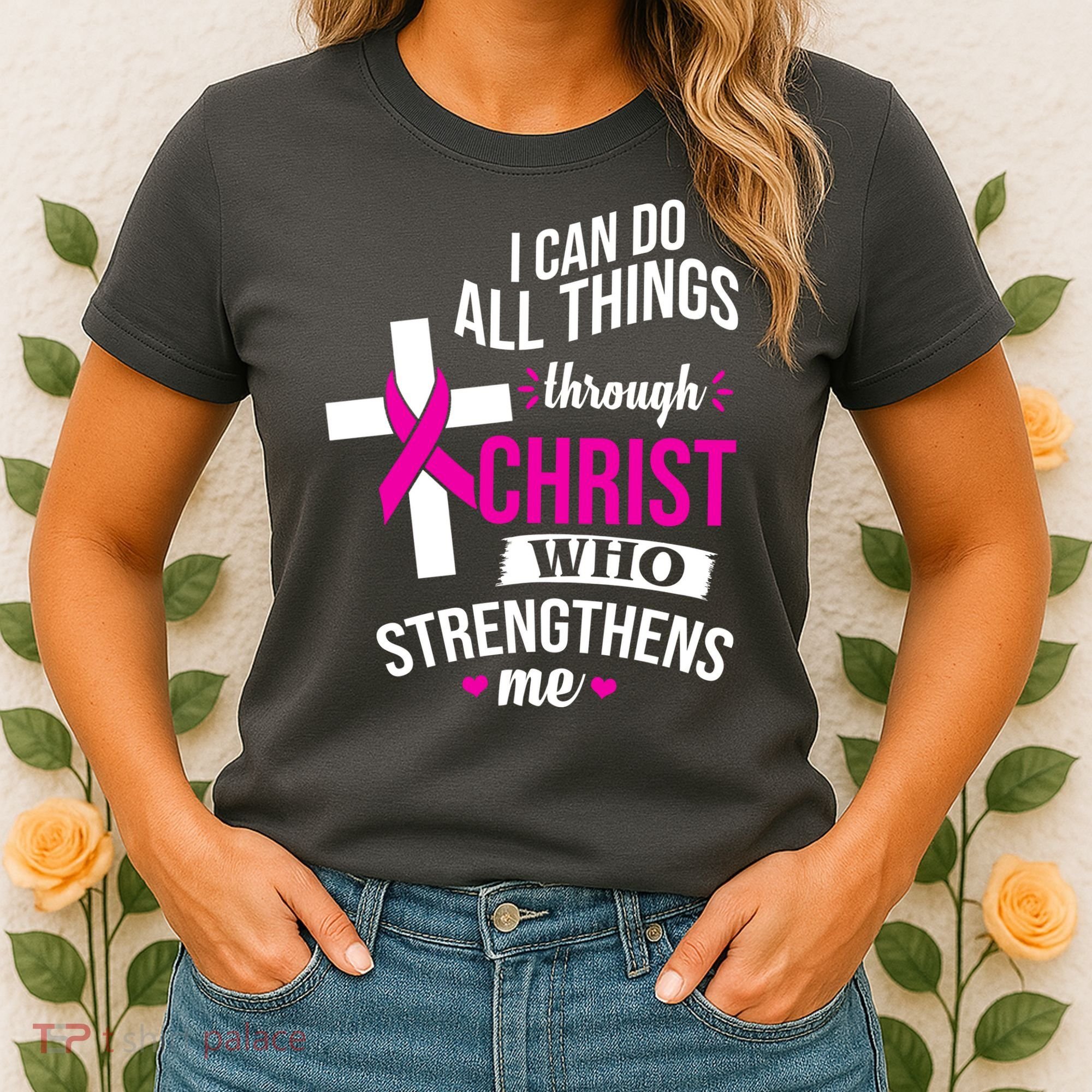 I Can Do All Things Through Christ Who Strengthens Me Breast Cancer Women's T-Shirt