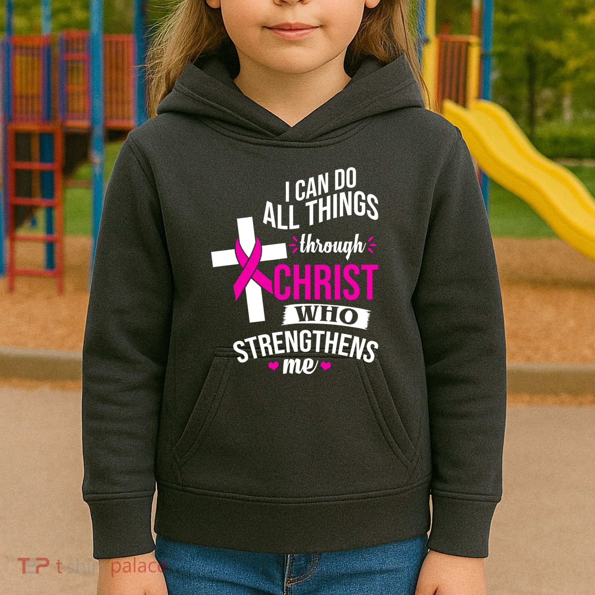 I Can Do All Things Through Christ Who Strengthens Me Breast Cancer Kids Hoodie