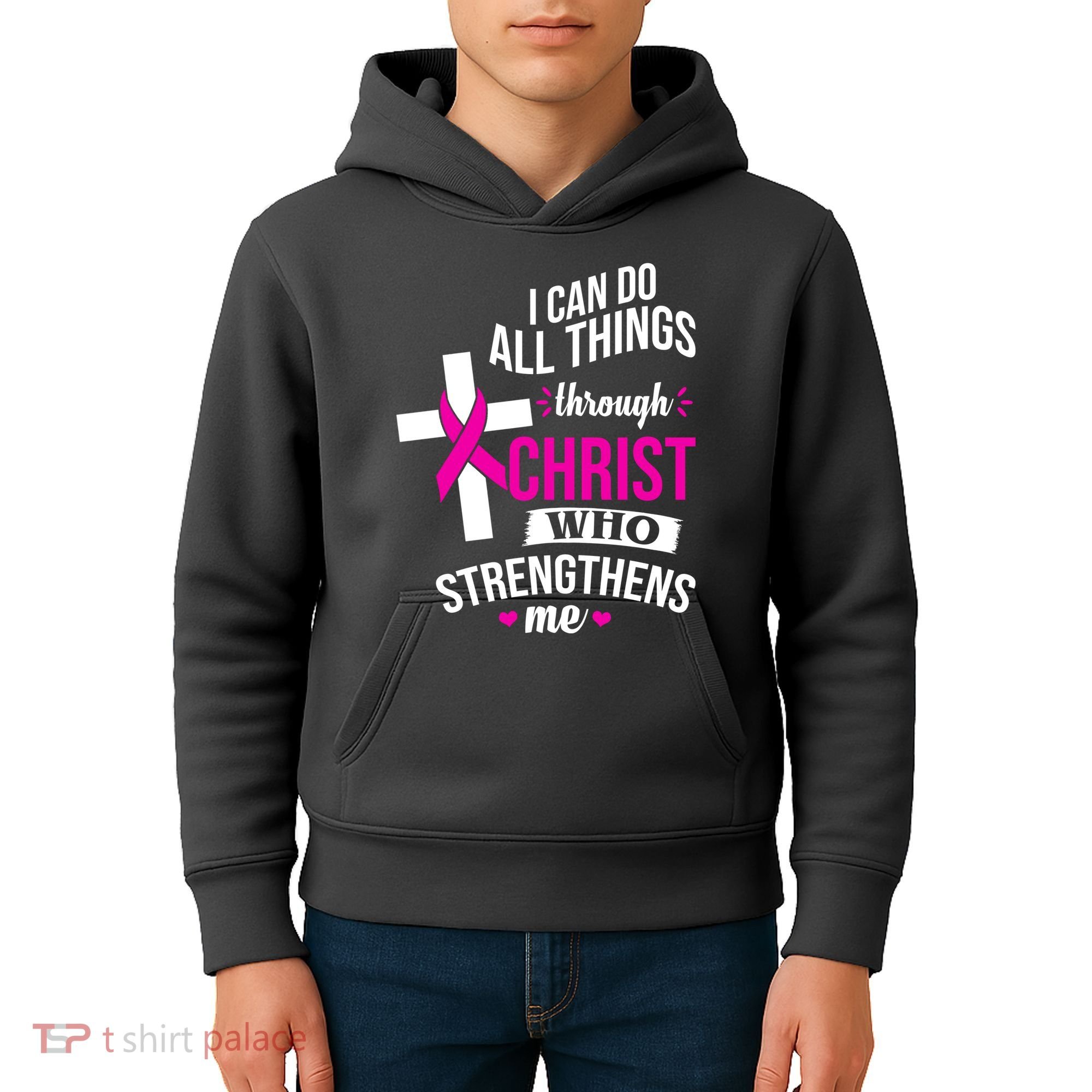 I Can Do All Things Through Christ Who Strengthens Me Breast Cancer Kids Hoodie