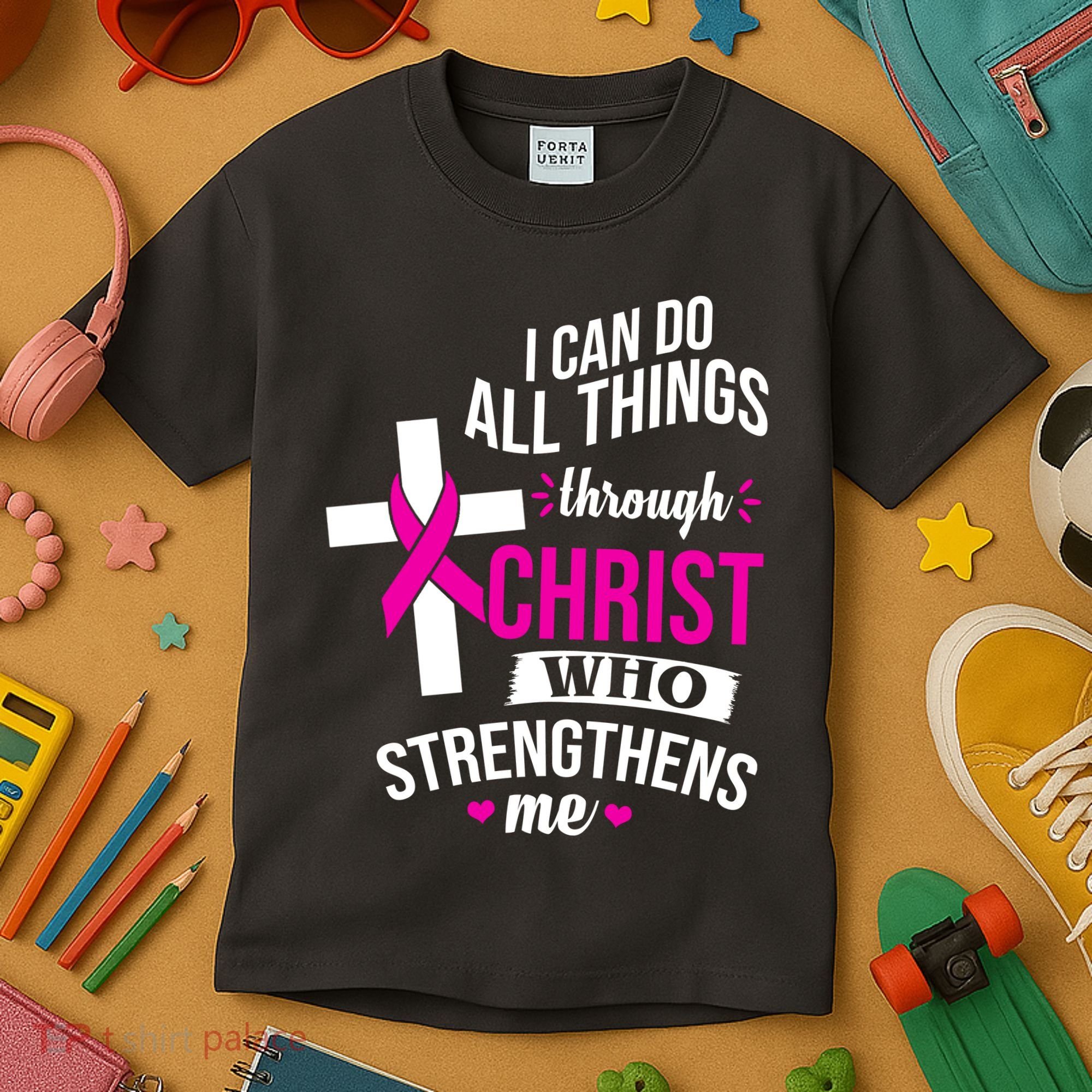 I Can Do All Things Through Christ Who Strengthens Me Breast Cancer Kids T-Shirt