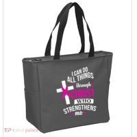 I Can Do All Things Through Christ Who Strengthens Me Breast Cancer Tote Bag thumb 2