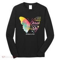 I Can Do All Things Through Christ Religous Bible Butterfly Long Sleeve Shirt thumb 0