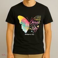I Can Do All Things Through Christ Religous Bible Butterfly T-Shirt thumb 3