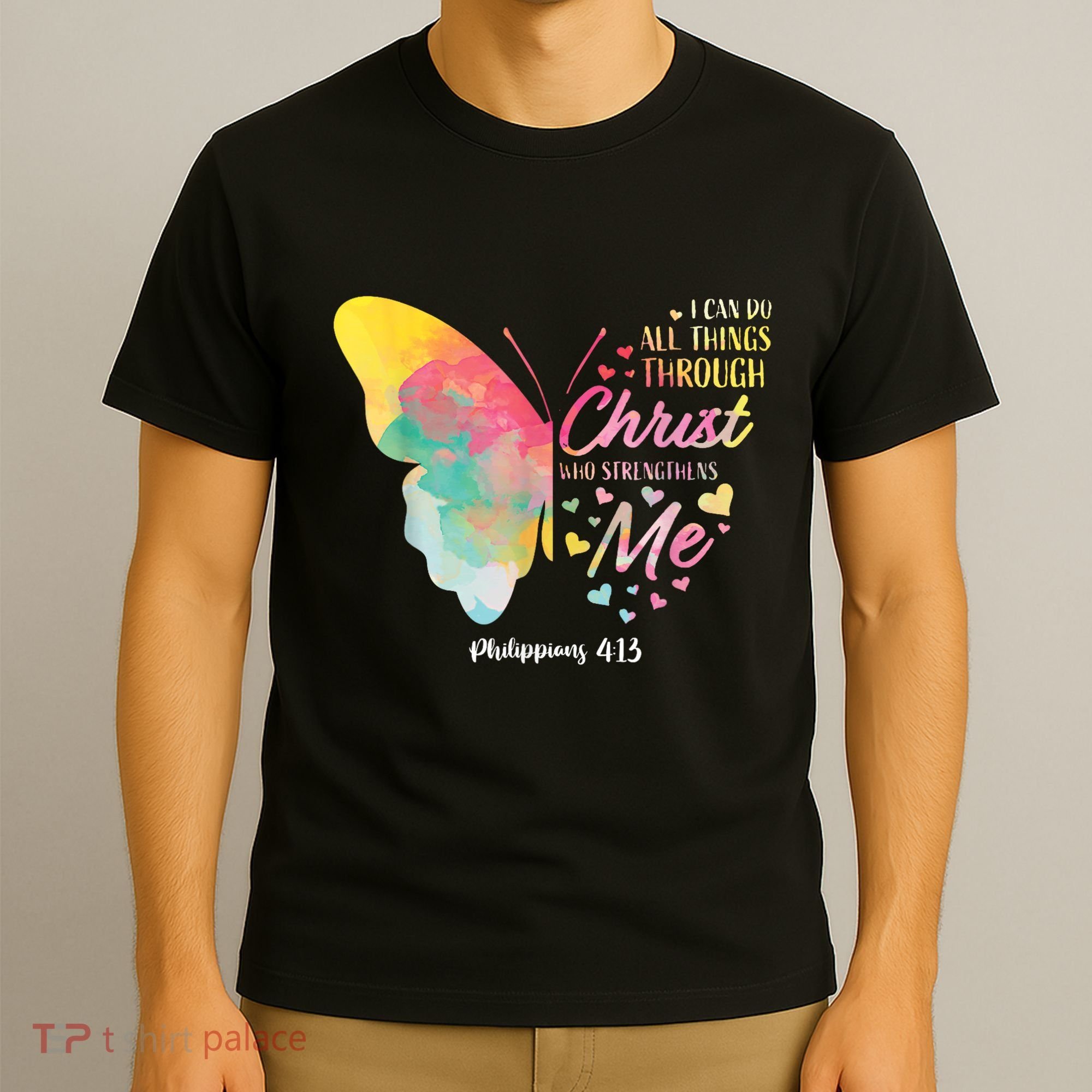 I Can Do All Things Through Christ Religous Bible Butterfly T-Shirt