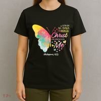 I Can Do All Things Through Christ Religous Bible Butterfly T-Shirt thumb 4