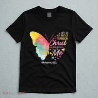 I Can Do All Things Through Christ Religous Bible Butterfly T-Shirt thumb 5