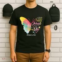 I Can Do All Things Through Christ Religous Bible Butterfly T-Shirt thumb 6