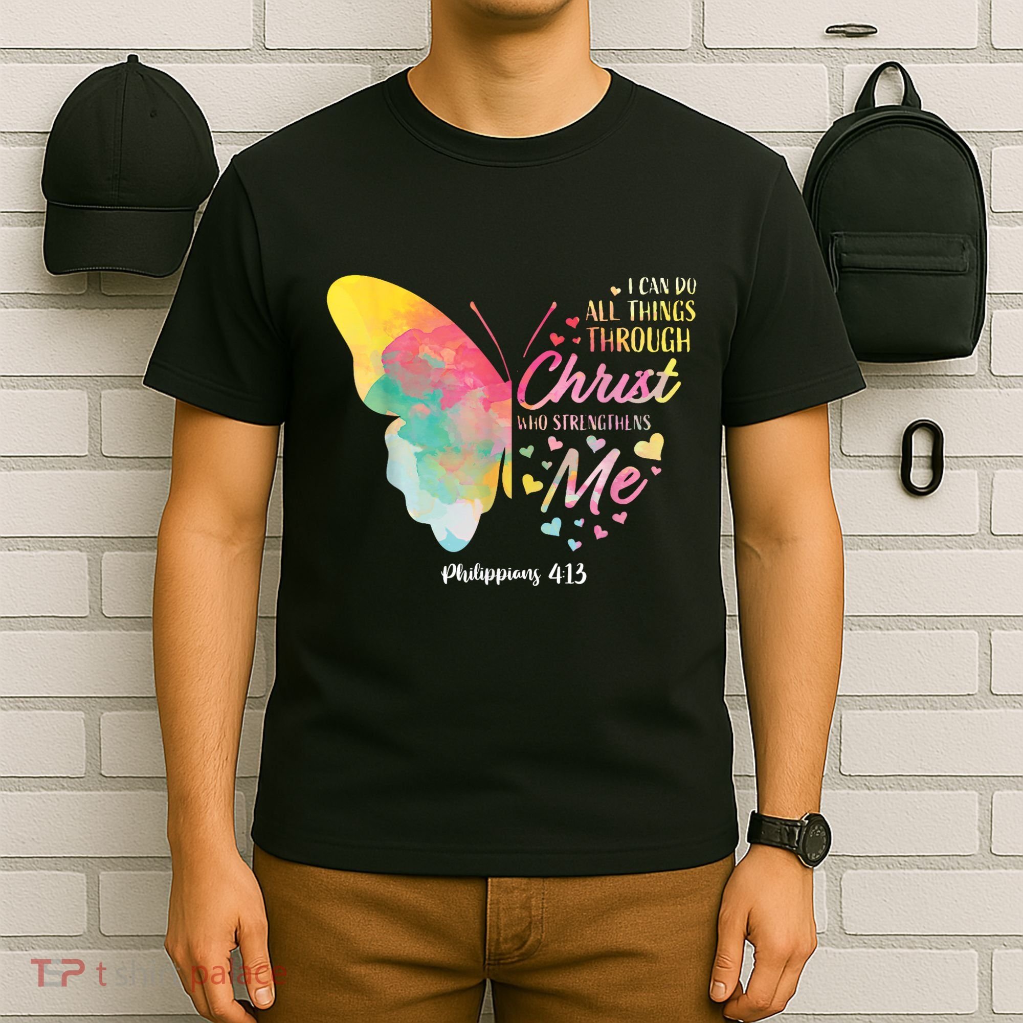 I Can Do All Things Through Christ Religous Bible Butterfly T-Shirt