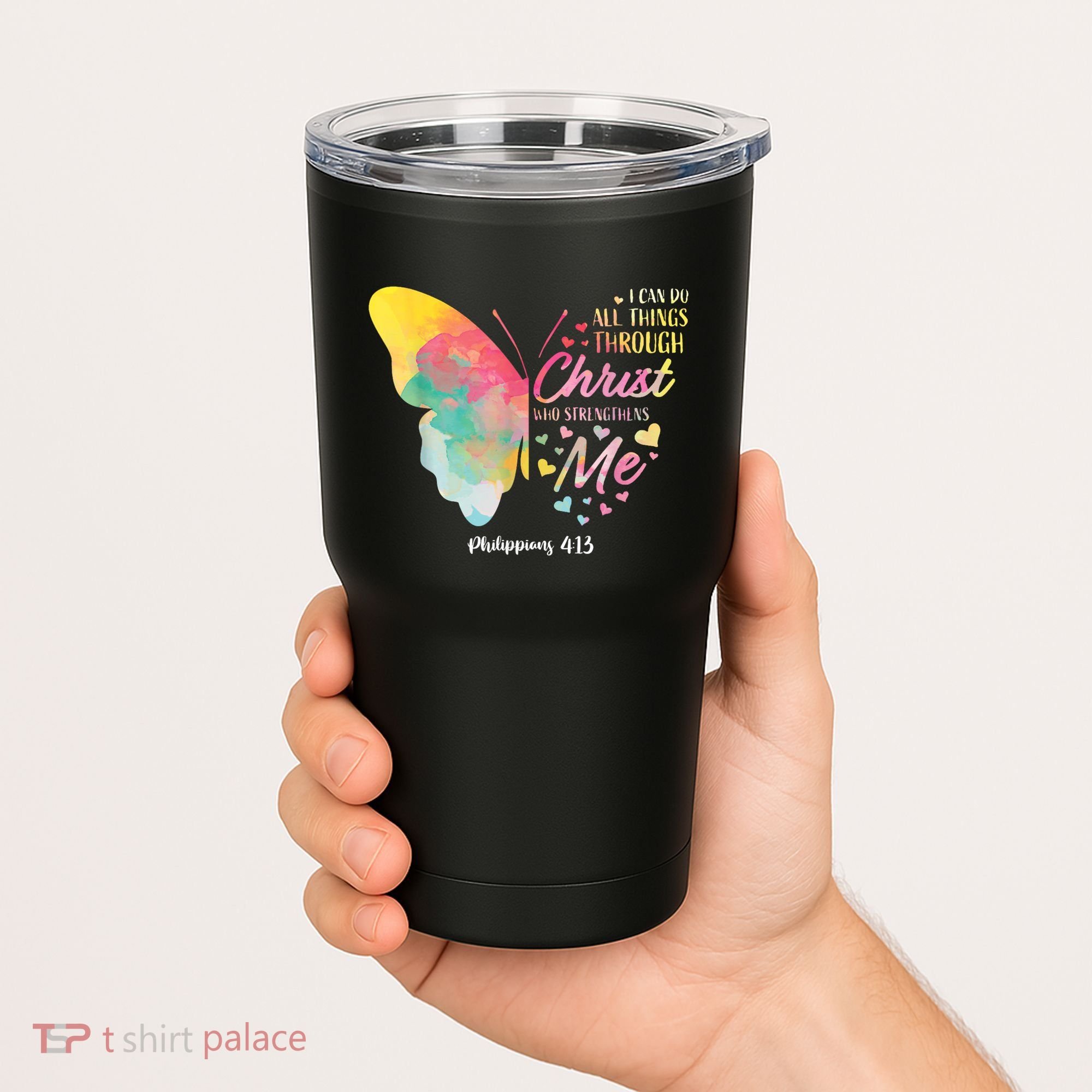 I Can Do All Things Through Christ Religous Bible Butterfly Tumbler