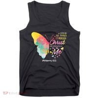 I Can Do All Things Through Christ Religous Bible Butterfly Tank Top thumb 0