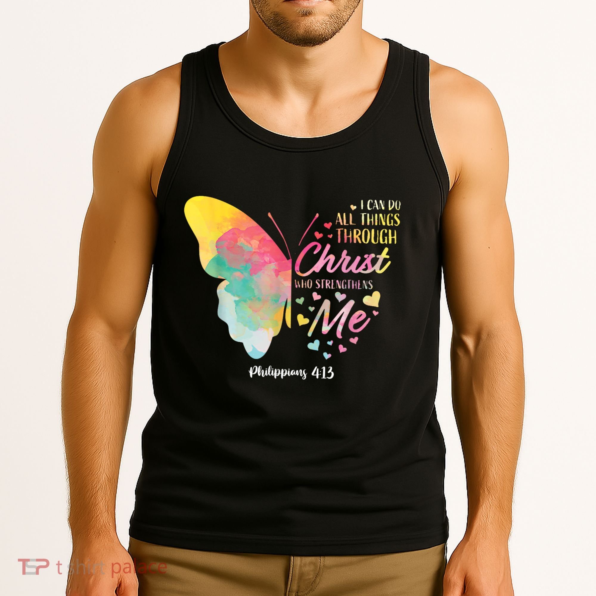 I Can Do All Things Through Christ Religous Bible Butterfly Tank Top