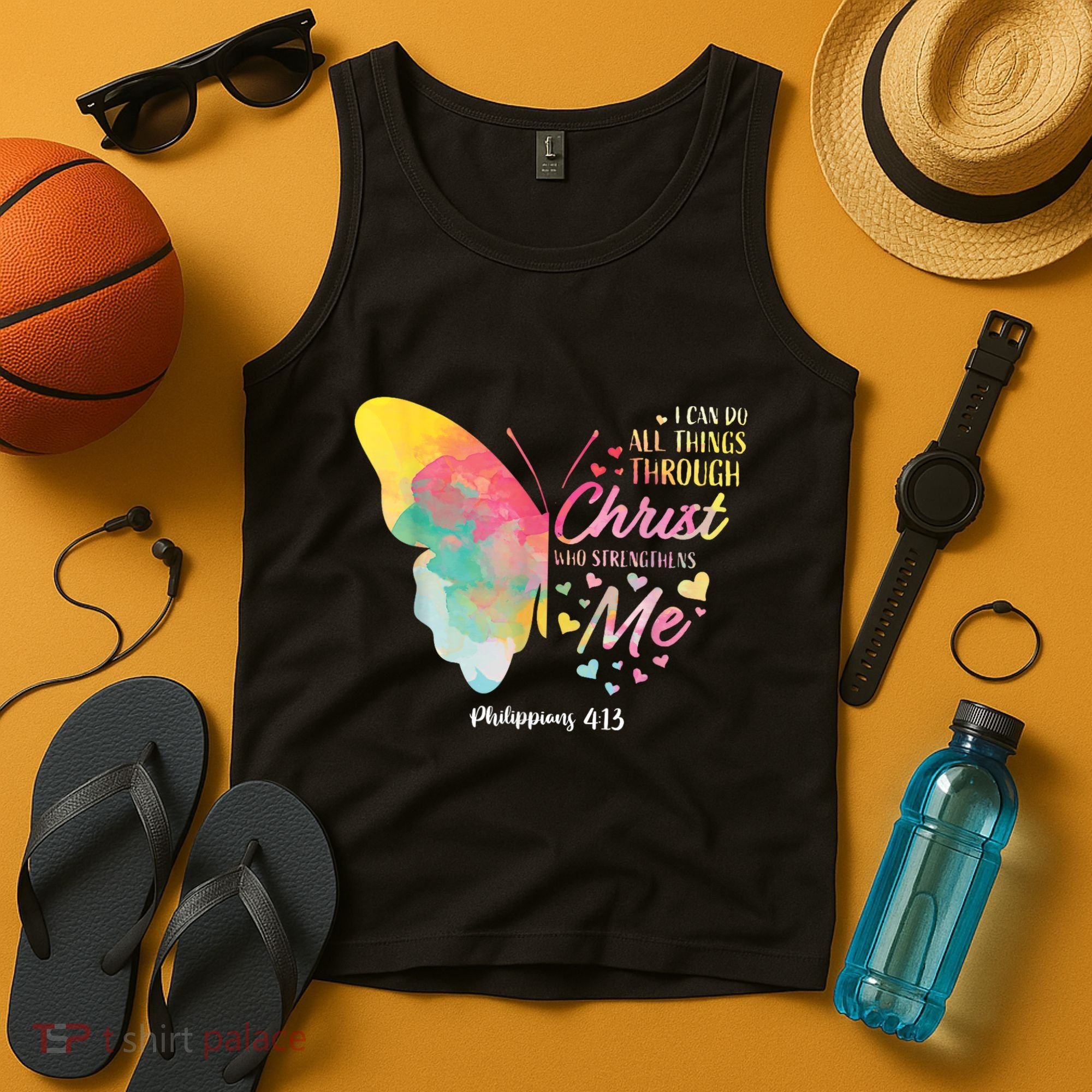 I Can Do All Things Through Christ Religous Bible Butterfly Tank Top