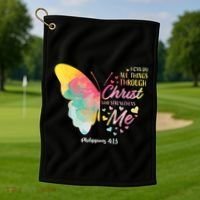 I Can Do All Things Through Christ Religous Bible Butterfly Golf Towel thumb 1