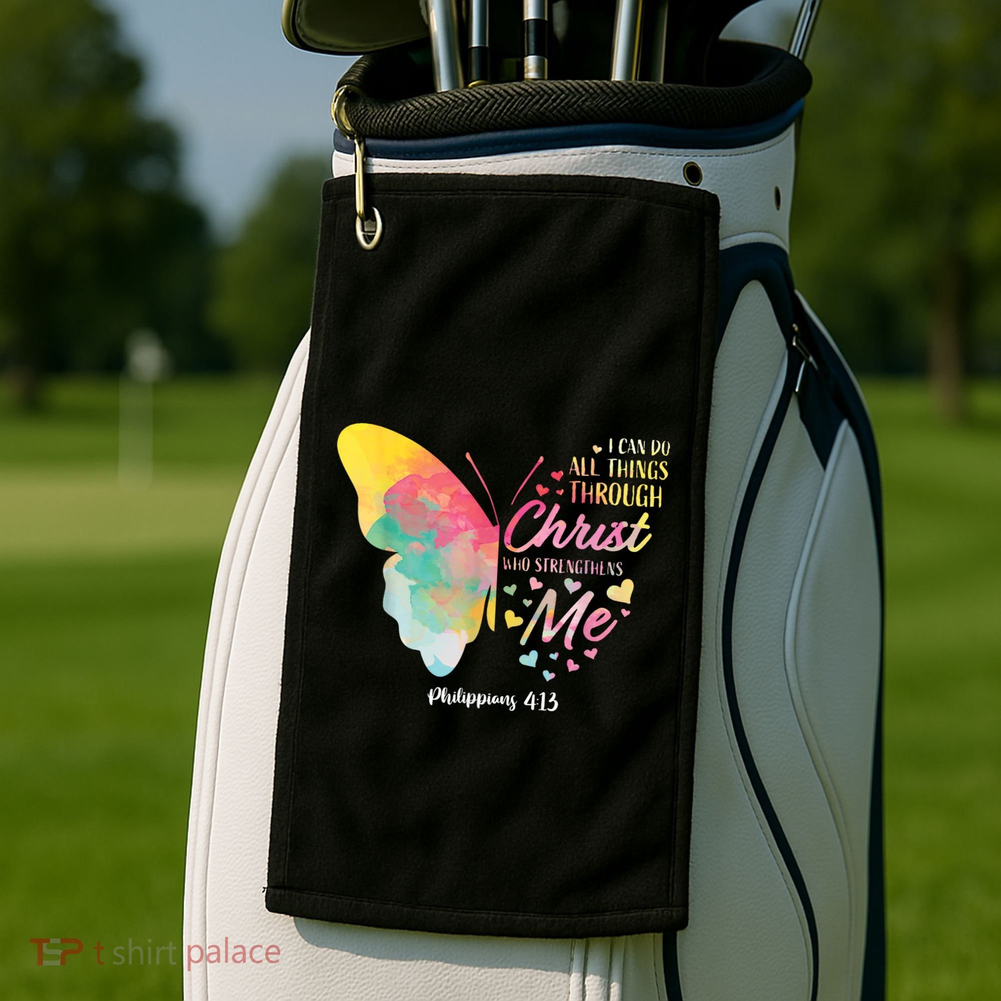 I Can Do All Things Through Christ Religous Bible Butterfly Golf Towel