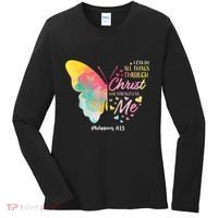 I Can Do All Things Through Christ Religous Bible Butterfly Women's Long Sleeve Shirt thumb 0