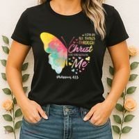 I Can Do All Things Through Christ Religous Bible Butterfly Women's T-Shirt thumb 2
