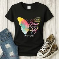 I Can Do All Things Through Christ Religous Bible Butterfly Women's T-Shirt thumb 3