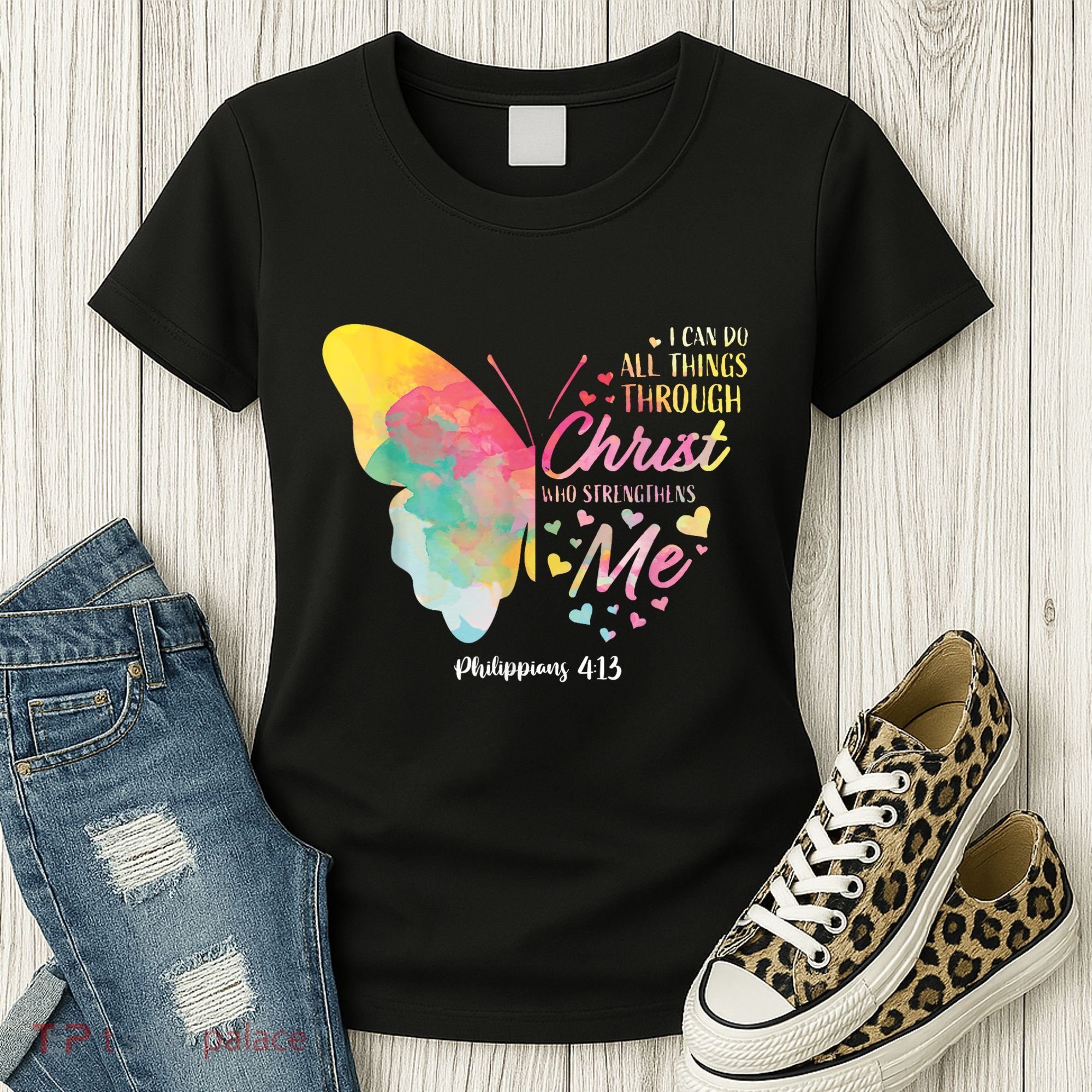I Can Do All Things Through Christ Religous Bible Butterfly Women's T-Shirt