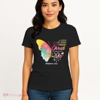 I Can Do All Things Through Christ Religous Bible Butterfly Women's T-Shirt thumb 4