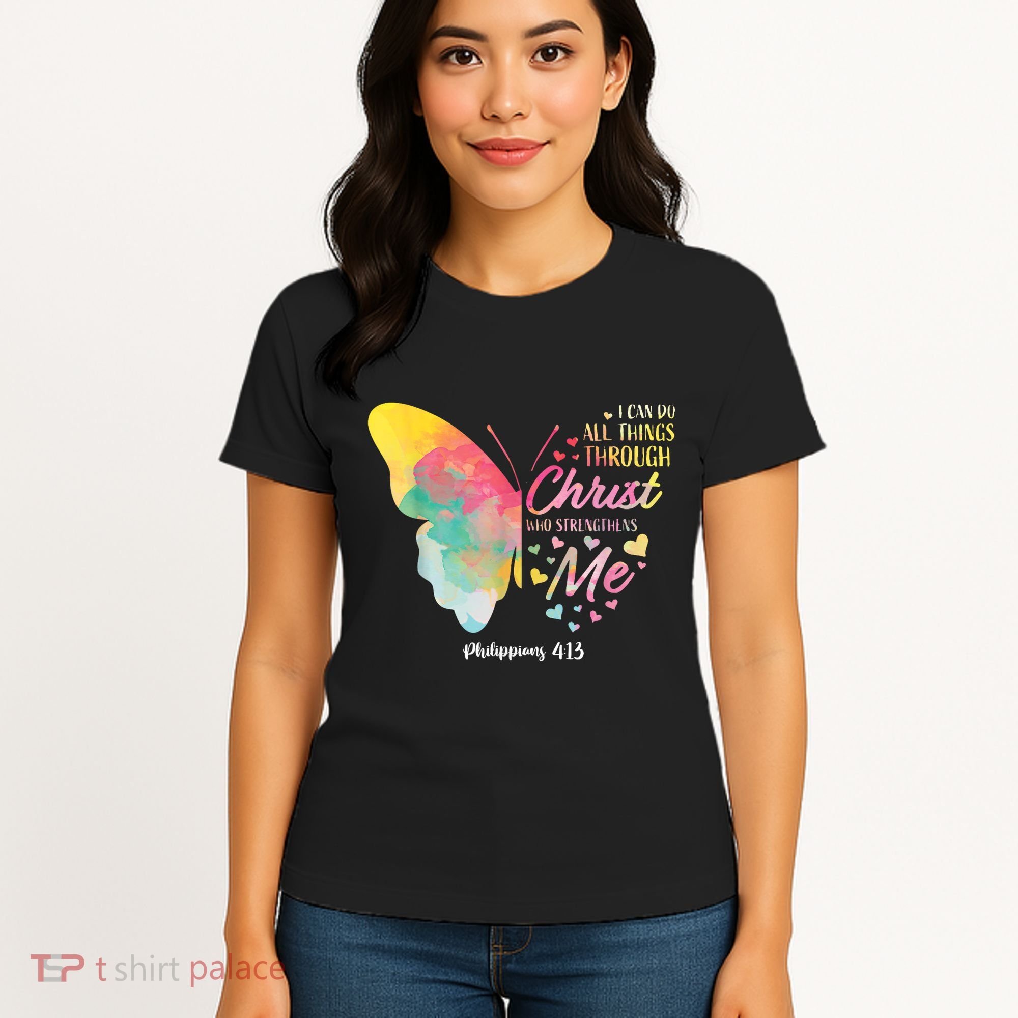 I Can Do All Things Through Christ Religous Bible Butterfly Women's T-Shirt