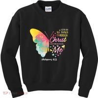 I Can Do All Things Through Christ Religous Bible Butterfly Kids Sweatshirt thumb 0