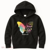 I Can Do All Things Through Christ Religous Bible Butterfly Kids Hoodie thumb 0