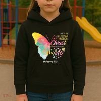 I Can Do All Things Through Christ Religous Bible Butterfly Kids Hoodie thumb 3