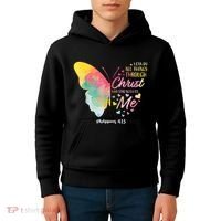 I Can Do All Things Through Christ Religous Bible Butterfly Kids Hoodie thumb 4
