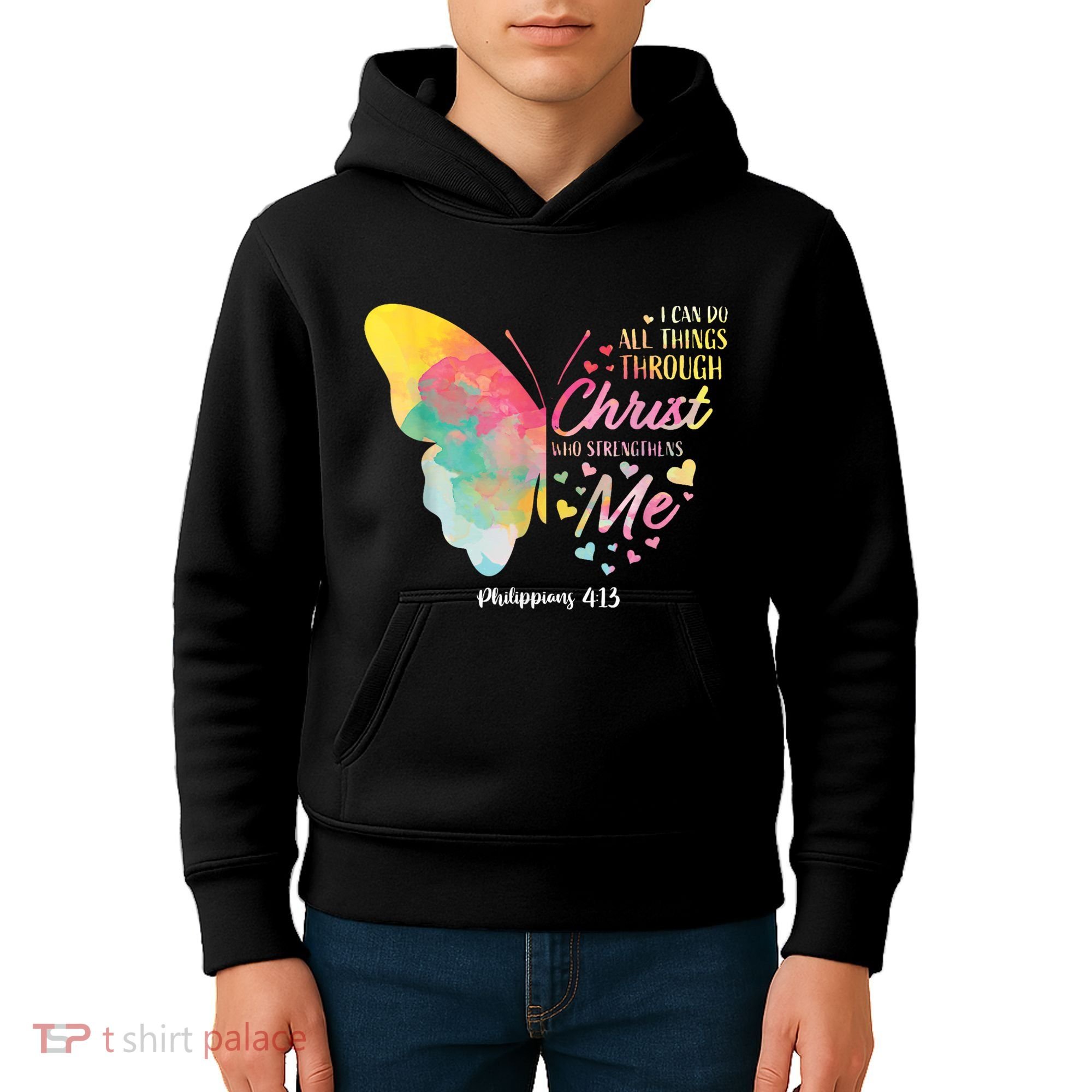 I Can Do All Things Through Christ Religous Bible Butterfly Kids Hoodie