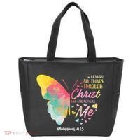 I Can Do All Things Through Christ Religous Bible Butterfly Tote Bag thumb 0
