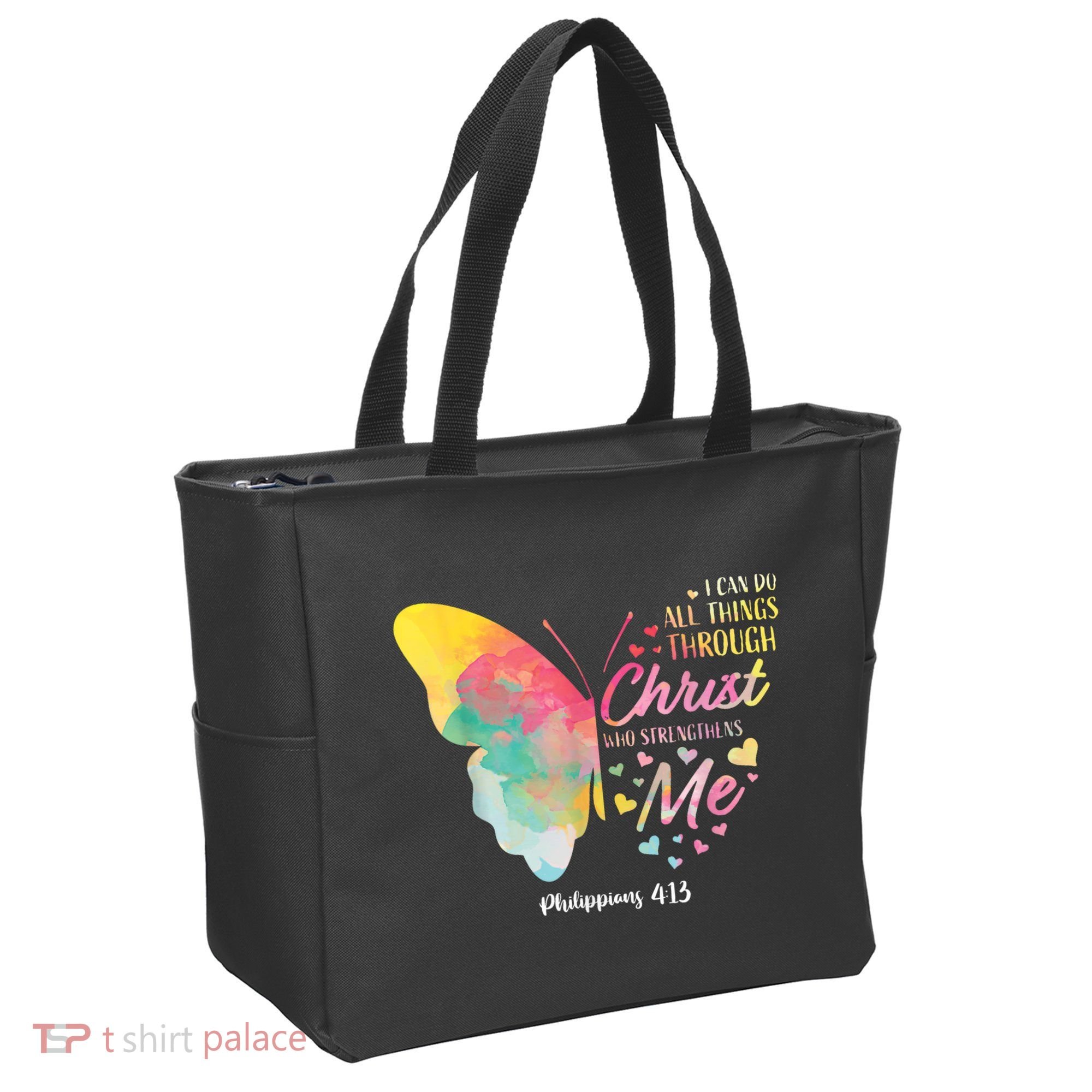 I Can Do All Things Through Christ Religous Bible Butterfly Tote Bag