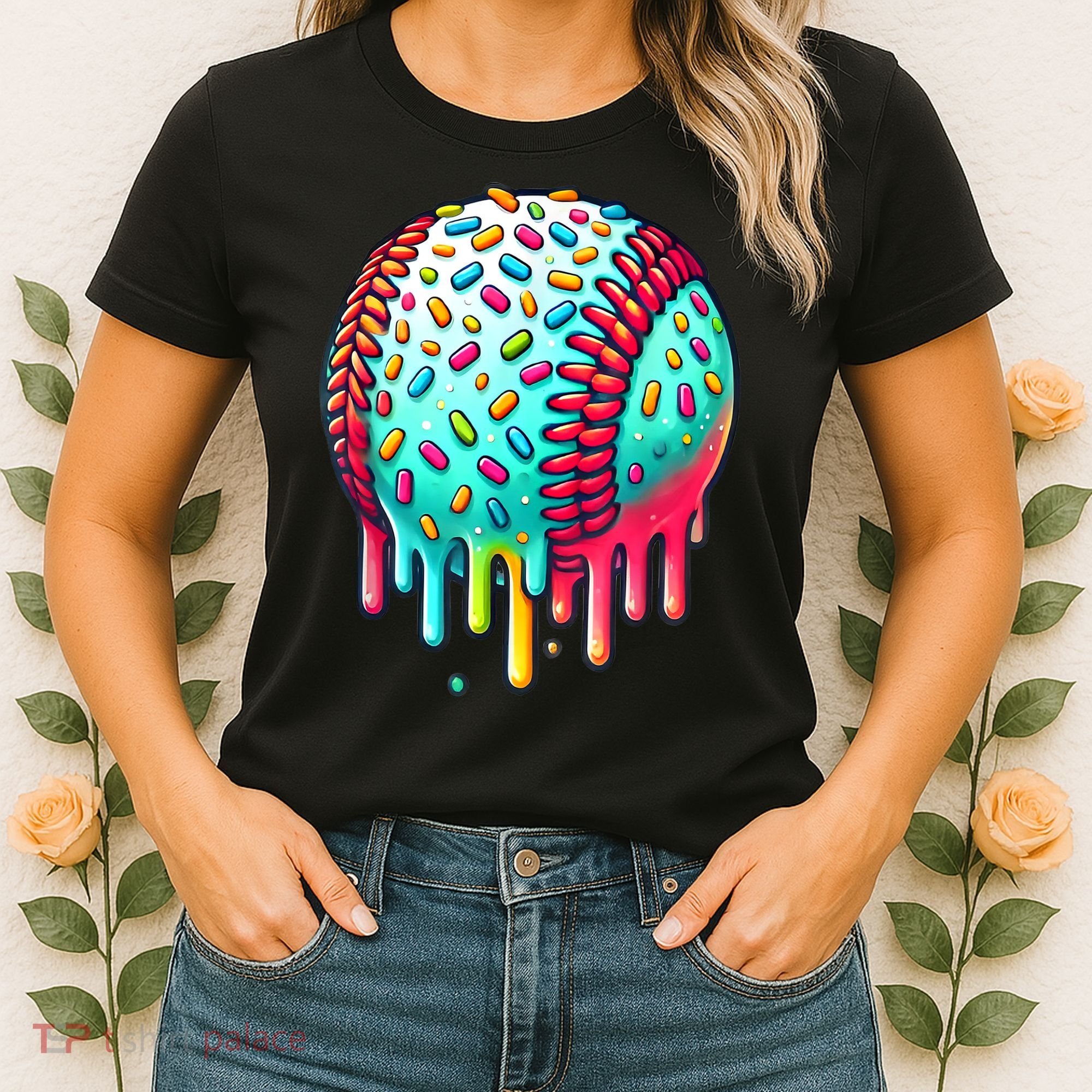 Ice Cream Drip Baseball Stuff Baseball Drip For Boy Graphic  Women's T-Shirt