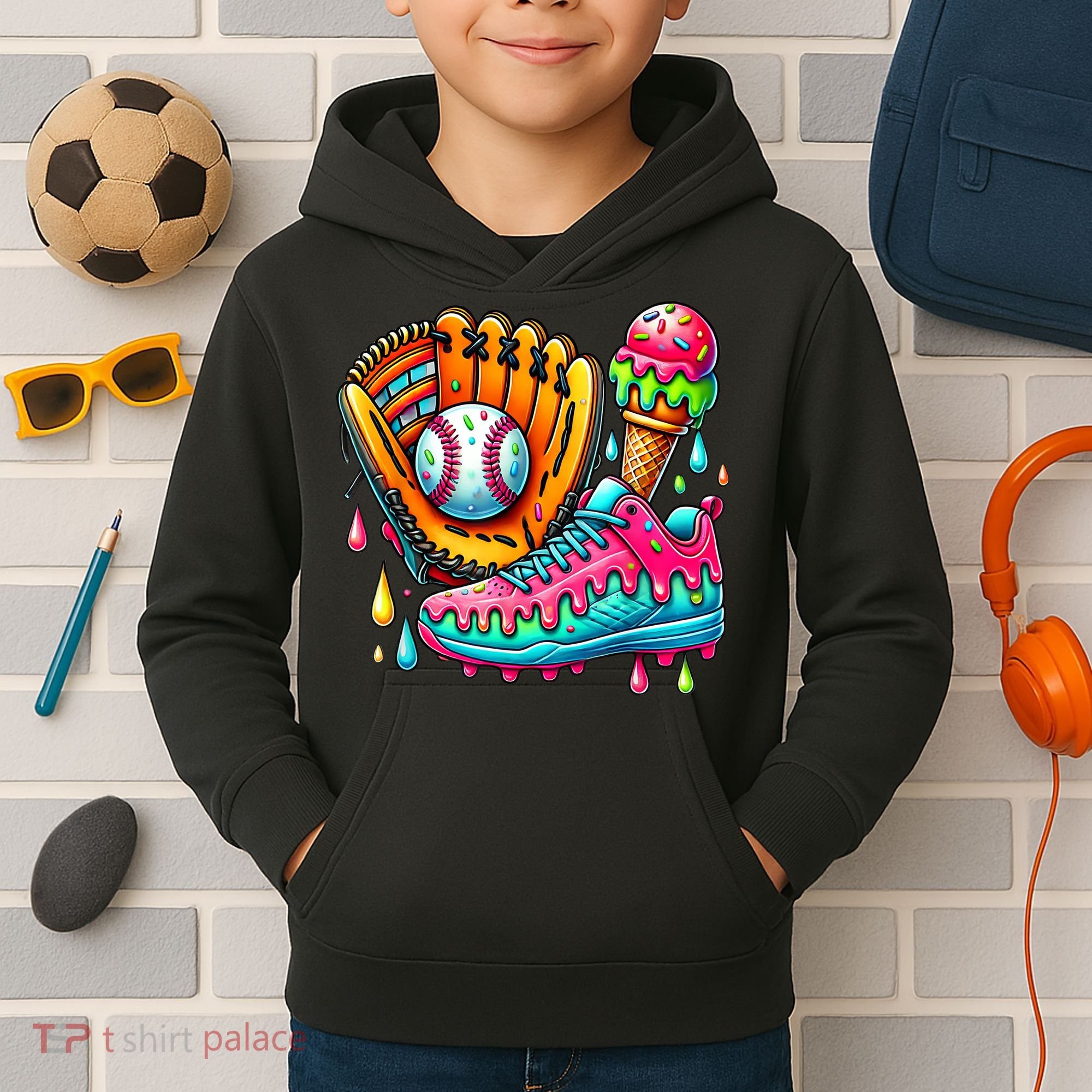 Ice Cream Drip Baseball Stuff Baseball Drip For Boy Kids Hoodie