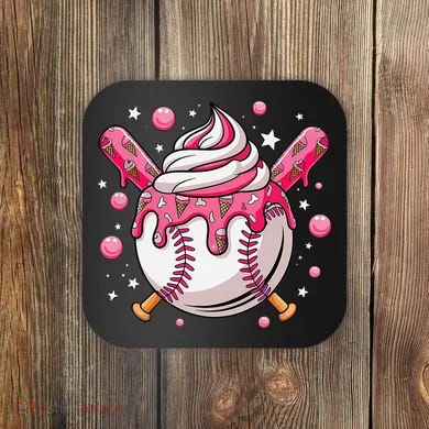 Ice Cream Drip Baseball Stuff Stuff Baseball Coaster